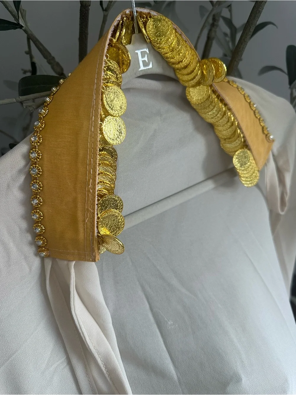 Palestinian Traditional Inspired Cream Scarf & Coin Headpiece. Palestinian Herit